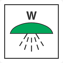 Знак ИМО Помещение или группа помещений. защищенных системой водяного пожаротушения (Space or group of spaces protected by fire extinguishing water system)